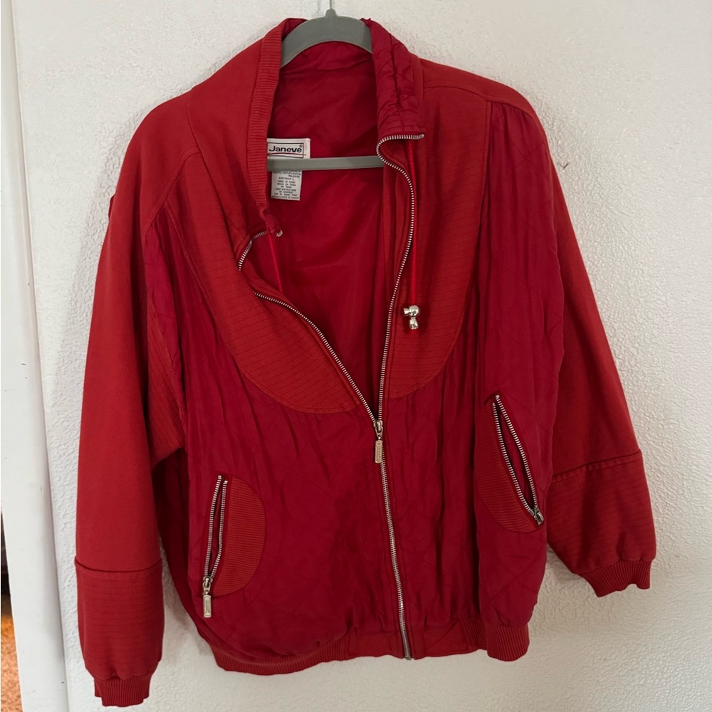 Retro red quilted bomber jacket